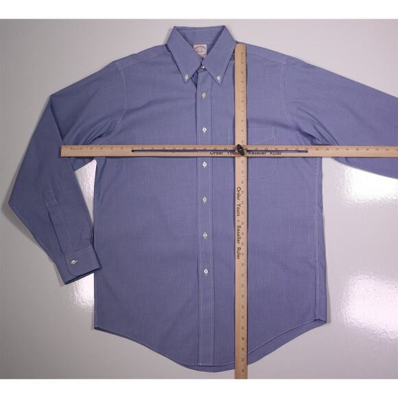 Brooks Brothers Blue/White Microcheck Non-Iron Cotton Dress Shirt (38) 15-34 - Picture 4 of 6